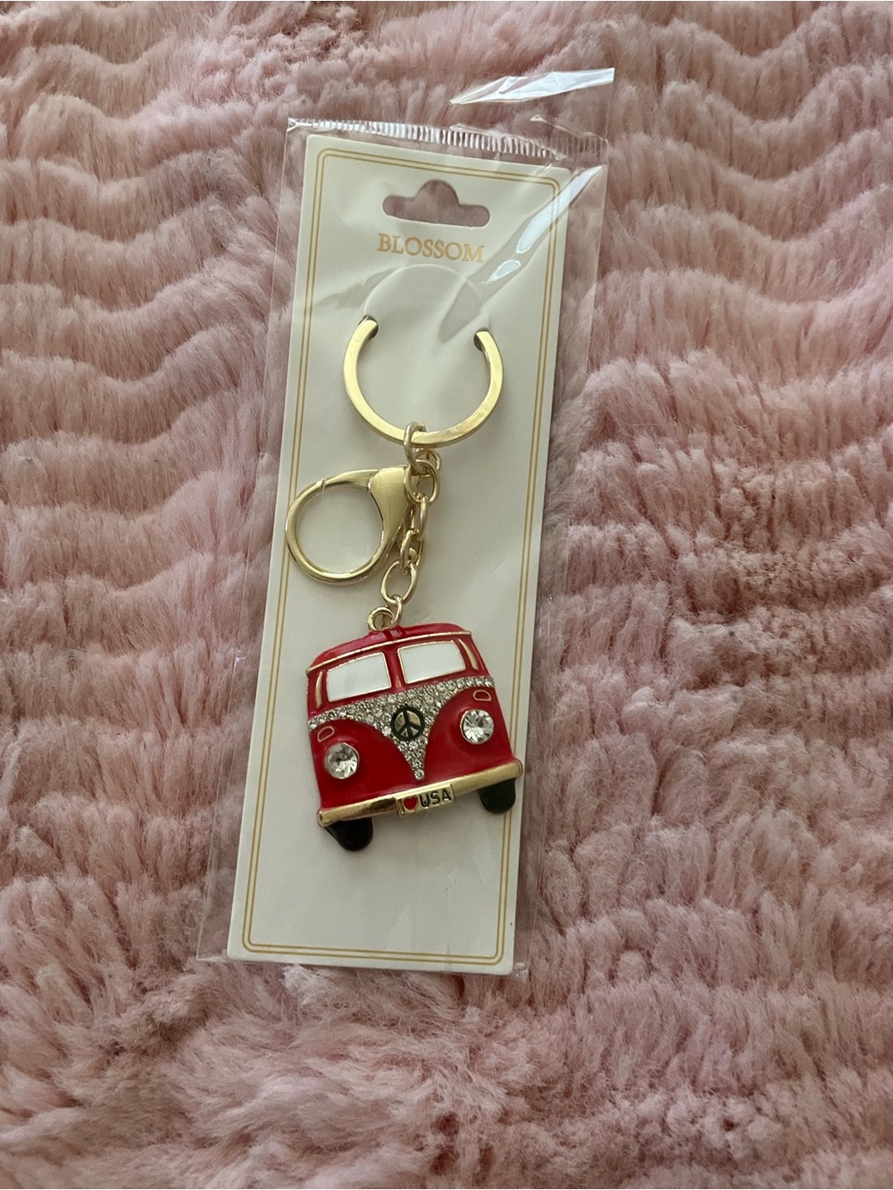 Blossom Red VW Bus Keychain Charm